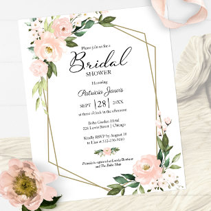 Roze Floral Budget Bridal Shower Uitnodiging