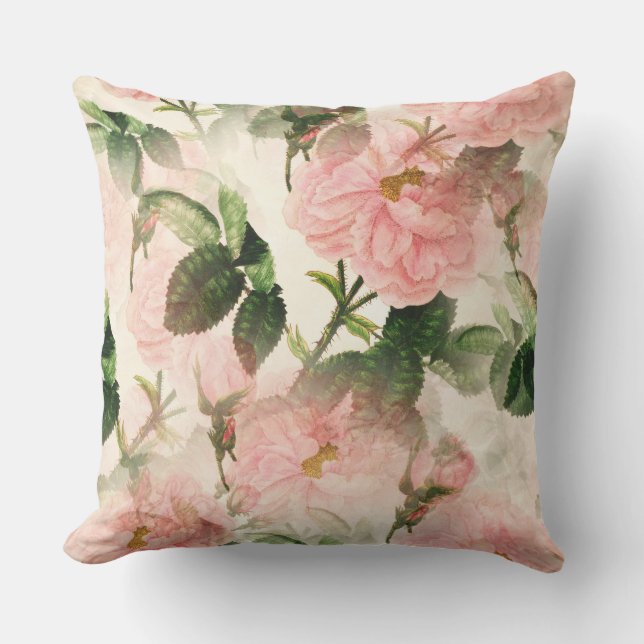 Roze Floral Buitenkussen (Voorkant)