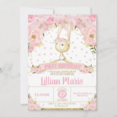 Roze Floral Bunny 1st Birthday Invitation Girl Kaart (Voorkant)