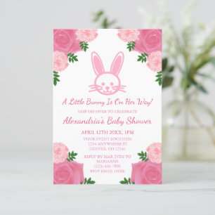 Roze Floral Bunny Baby shower Uitnodiging