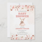 Roze Floral Bunny Baby shower Uitnodiging (Voorkant)