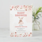Roze Floral Bunny Baby shower Uitnodiging (Staand voorkant)