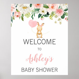 Roze Floral Bunny Baby shower Welkomstteken Poster