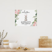 Roze Floral Bunny Baby shower Welkomstteken Poster (Keuken)
