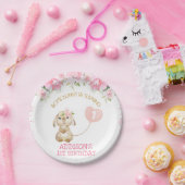Roze Floral Bunny Ballon Birthday Paper Bord (Feest)