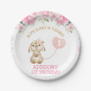 Roze Floral Bunny Ballon Birthday Paper Bord