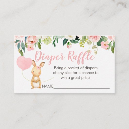 Roze Floral Bunny Diaper Raffle Card Tussenvoegsel Informatiekaartje (Voorkant)