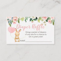 Roze Floral Bunny Diaper Raffle Card Tussenvoegsel
