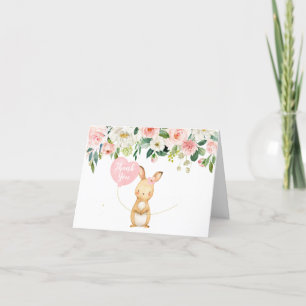 Roze Floral Bunny en Heart Balloon Hartelijk dank Bedankkaart