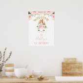 Roze Floral Bunny Face Welcome Birthday Party Sign Poster (Keuken)