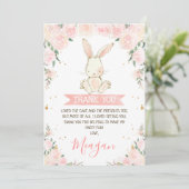 Roze Floral Bunny Girls Birthday Hartelijk dank Kaart (Staand voorkant)