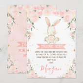 Roze Floral Bunny Girls Birthday Hartelijk dank Kaart (Voorkant / Achterkant)
