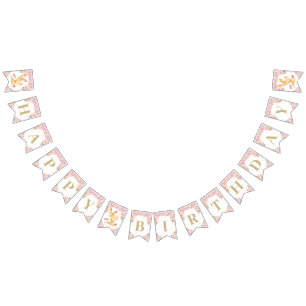 Roze Floral Bunny Rabbit Birthday Baby shower Vlaggetjes