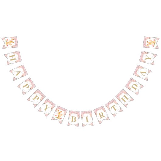 Roze Floral Bunny Rabbit Birthday Baby shower Vlaggetjes (Alle)