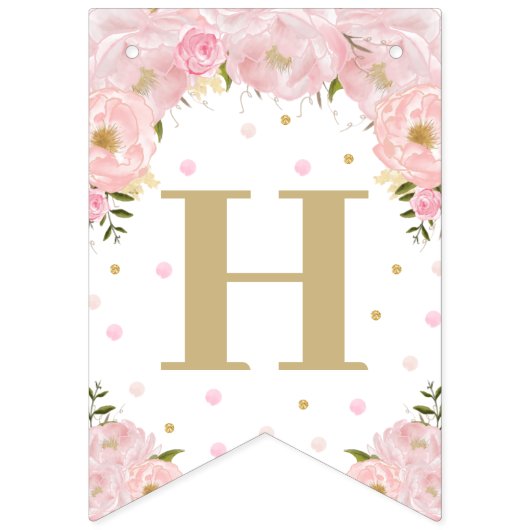 Roze Floral Bunny Rabbit Birthday Baby shower Vlaggetjes (Tweede vlag)