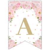 Roze Floral Bunny Rabbit Birthday Baby shower Vlaggetjes (Derde vlag)