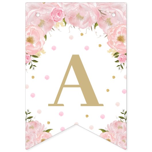 Roze Floral Bunny Rabbit Birthday Baby shower Vlaggetjes (Derde vlag)