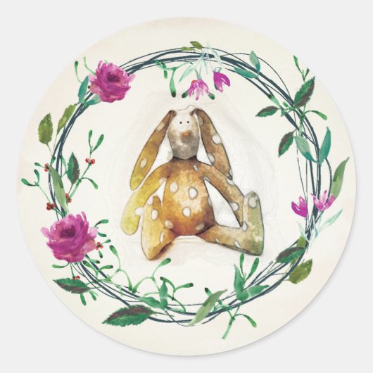 Roze Floral Bunny Rabbit Sticker (Voorkant)
