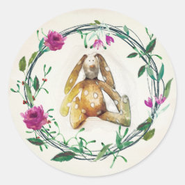 Roze Floral Bunny Rabbit Sticker