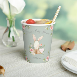 Roze Floral Bunny Sage Green Baby shower Papieren Bekers