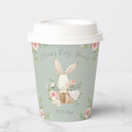 Roze Floral Bunny Sage Green Baby shower Papieren Bekers
