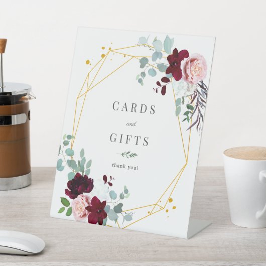 Roze Floral Burgundy Cards en Gifts Reclamebord Met Voetstuk (Insitu)