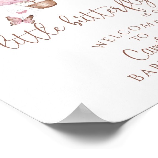 Roze Floral Butterflies Girl Baby shower Poster (Hoek)