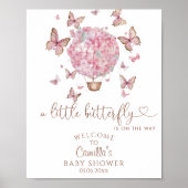 Roze Floral Butterflies Girl Baby shower Poster (Voorkant)