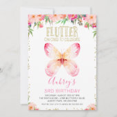 Roze Floral Butterflies Gold Glitter Text Birthday Kaart (Voorkant)