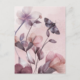 Roze Floral Butterfly Briefkaart