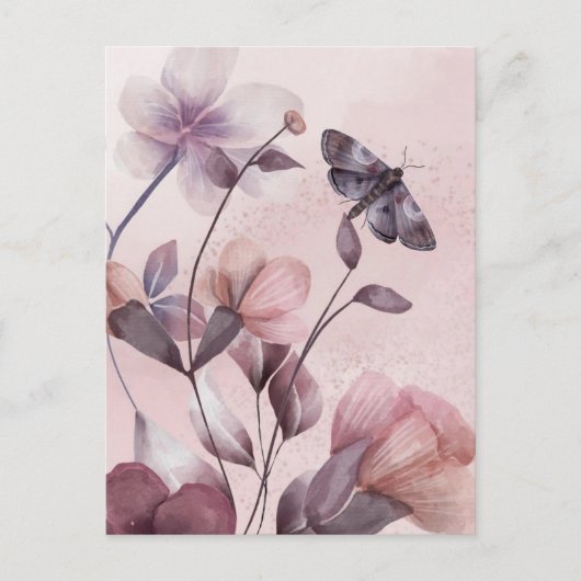 Roze Floral Butterfly Briefkaart (Voorkant)