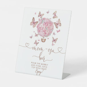 Roze Floral Butterfly Girl Baby Mam-osa Bar Reclamebord Met Voetstuk