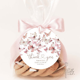 Roze Floral Butterfly Girl Baby shower Dank u wel Bedankjes Labels
