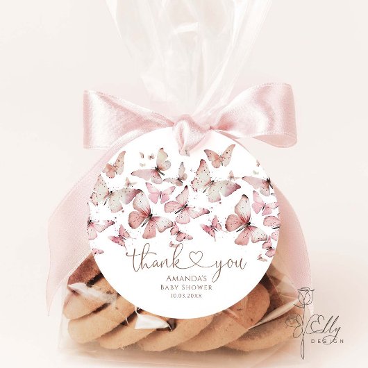 Roze Floral Butterfly Girl Baby shower Dank u wel Bedankjes Labels