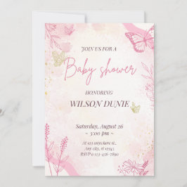Roze Floral Butterfly Girl Baby shower Kaart
