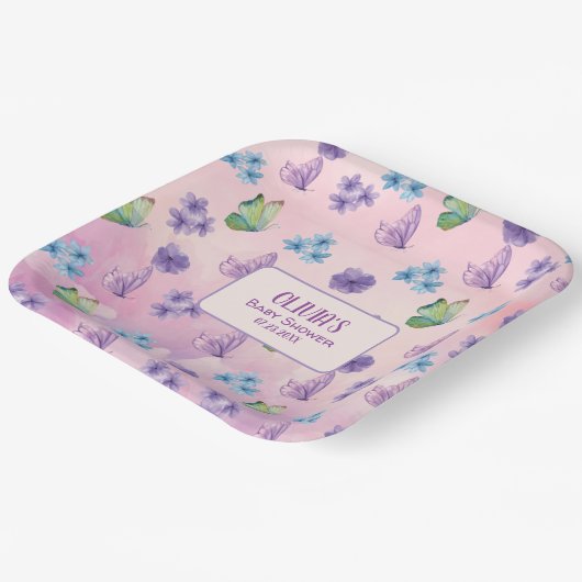 Roze Floral Butterfly Girl Baby shower Welkom Papieren Bordje (Gebogen)