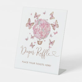 Roze Floral Butterfly Girl Diaper Raffle Ticket Reclamebord Met Voetstuk