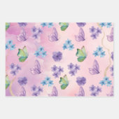 Roze Floral Butterfly Inpakpapier Vel (Voorkant)