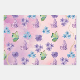 Roze Floral Butterfly Inpakpapier Vel
