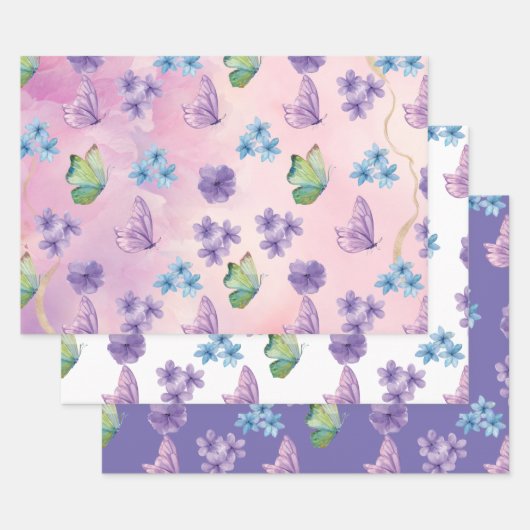 Roze Floral Butterfly Inpakpapier Vel (Set)