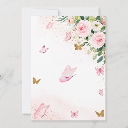 Roze Floral Butterfly Kisses en Birthday Wishes Kaart (Achterkant)