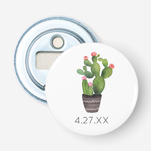 Roze Floral Cactus Button Flesopener