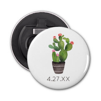 Roze Floral Cactus Button Flesopener