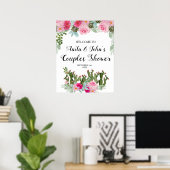 Roze Floral Cactus Couples Shower Welkomstbord Poster (Thuiskantoor)