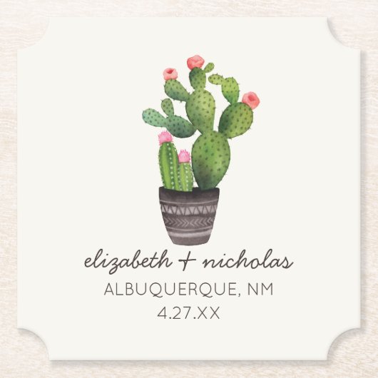 Roze Floral Cactus Kartonnen Onderzetters (Voorkant)
