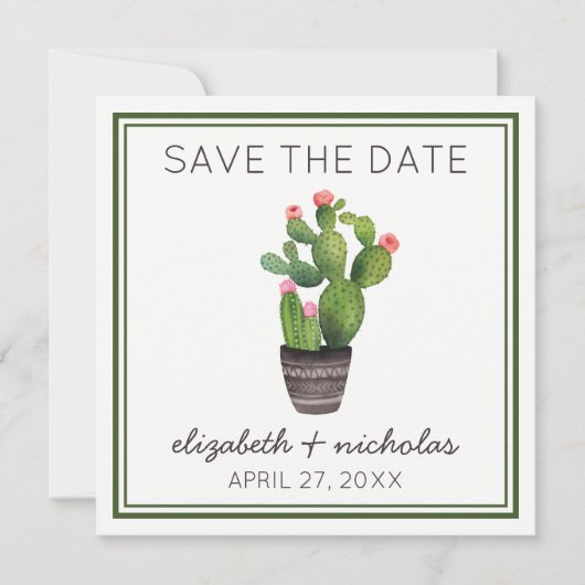 Roze Floral Cactus Save The Date (Voorkant)