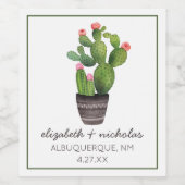 Roze Floral Cactus Wijn Etiket (Enkel label)