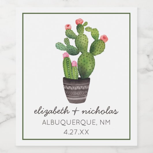 Roze Floral Cactus Wijn Etiket (Enkel label)