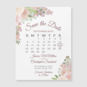 Roze Floral Calendar Wedding Save the Date Magnet (Voorkant)