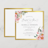 Roze Floral Calligraphy Bridal Shower Invitation Kaart (Voorkant / Achterkant)